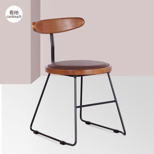 北欧实木餐椅家用靠背椅接待椅洽谈椅扶手设计师铁艺金属休闲椅子