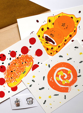 StudioPills chī-issue02面包手工丝网印明信片 圣诞波点红色松