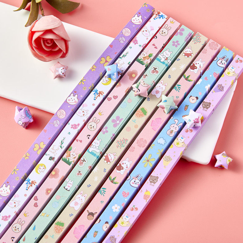 幸运星星纸可爱卡通叠五角星许愿瓶塑料diy儿童手工折纸写字兔子