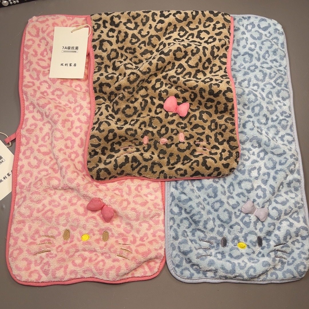 新款双利可爱Kitty豹纹小毛巾珊瑚情侣挂式速干吸水家用,居家布艺,干发毛巾,淘宝优惠券,粉丝福利购,淘宝优惠卷