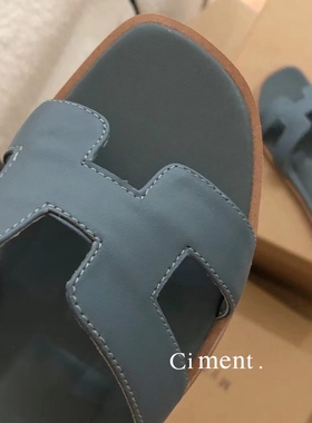 ciment mysa Lader麦莎真皮手工平底百搭拖鞋