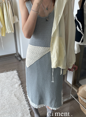 ciment 韩国东大门烟灰色针织U领背心裙连衣裙