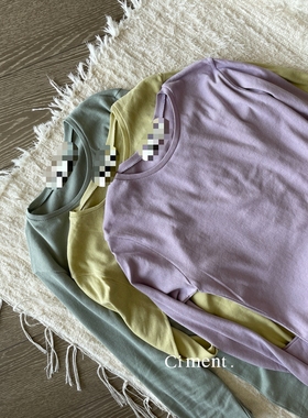 ciment 韩国代购 棉料舒适圆领彩色打底衫上衣