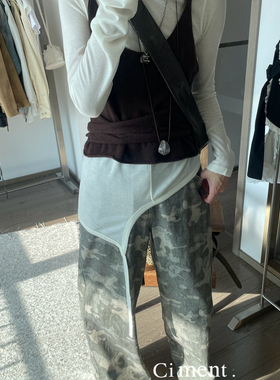 ciment 百搭设计感软糯不对称飘带羊毛打底衫白色灰色