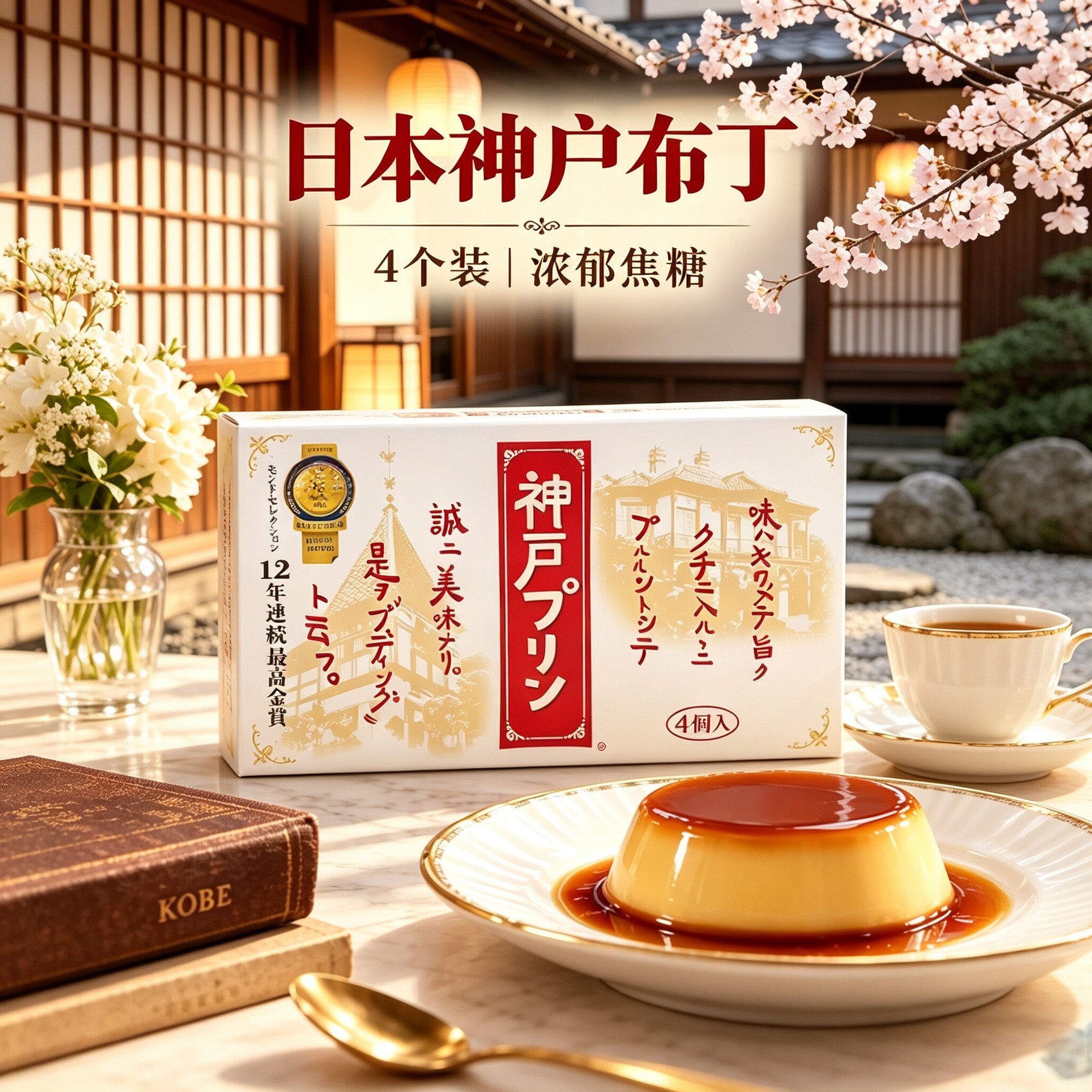 现货日本神户牛奶焦糖布丁果冻原味甜品礼盒装办公室儿童进口零食