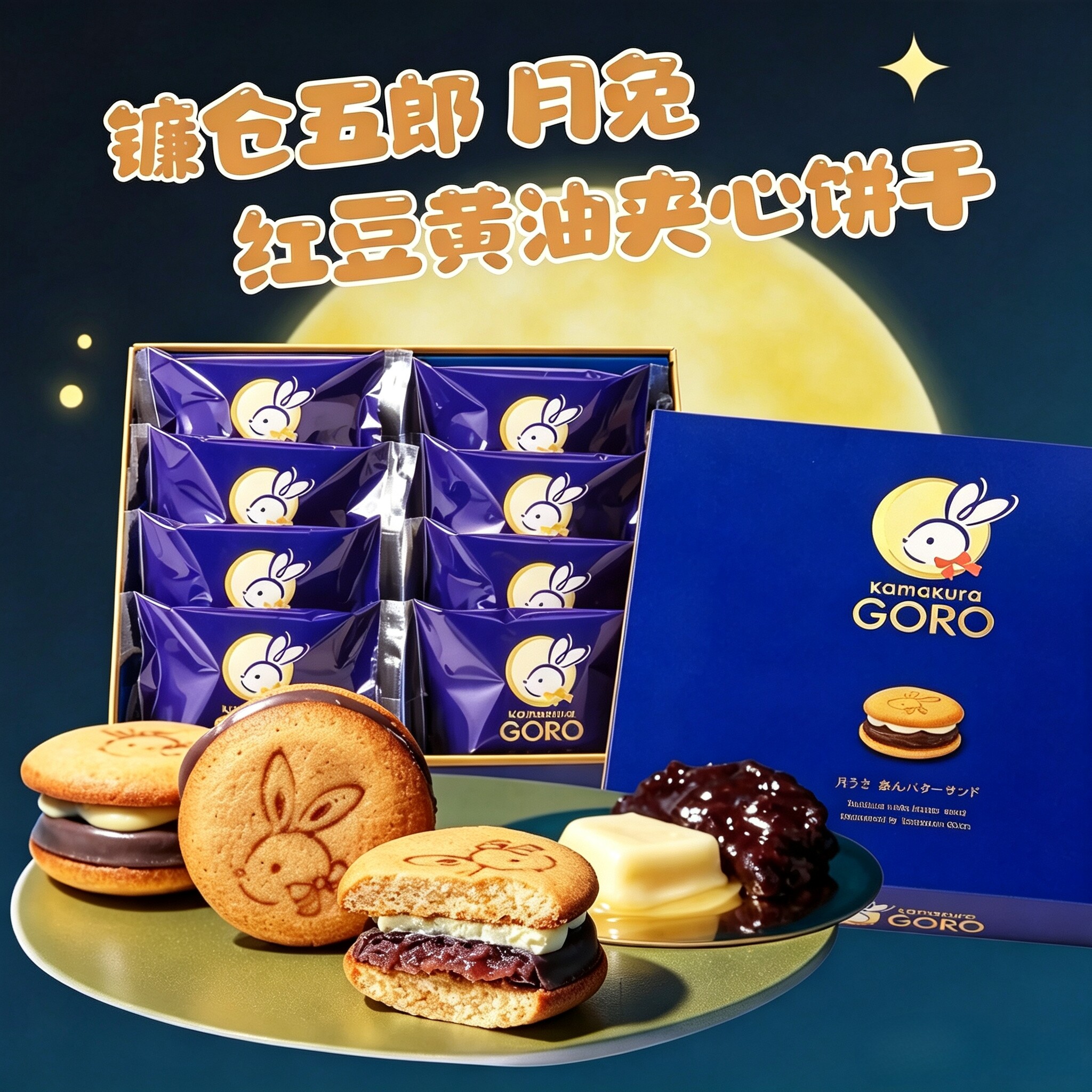 现货超推新镰仓GORO月兔红豆黄油夹心饼干日本巧克力三明治伴手礼