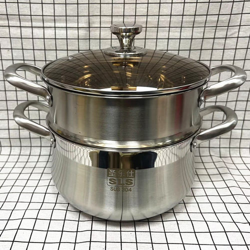 圣乐仕304不锈钢蒸锅 单层蒸锅汤锅煮饭锅22cm-24cm-26cm电磁明火