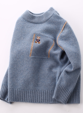 儿童羊绒衫男童宝宝山羊绒毛衣圆领套头针织打底衫加厚秋冬款外套