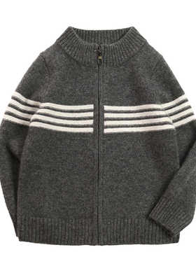 100%儿童纯山羊绒衫男童毛衣拉链开衫宝宝中大童加厚保暖外套洪叶