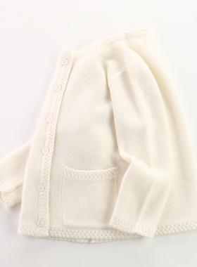 洪叶云台100%儿童山羊绒衫女童毛衣宝宝白色秋冬加厚开衫外套童装