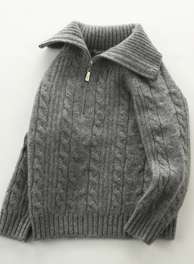 男童毛衣儿童100%纯山羊绒半拉链中大童三股加厚翻领POLO洪叶云台