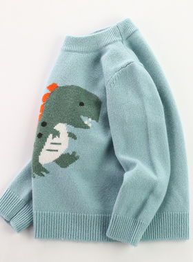 男女童毛衣儿童羊绒衫秋冬加厚套头卡通恐龙宝宝中小童保暖打底衫