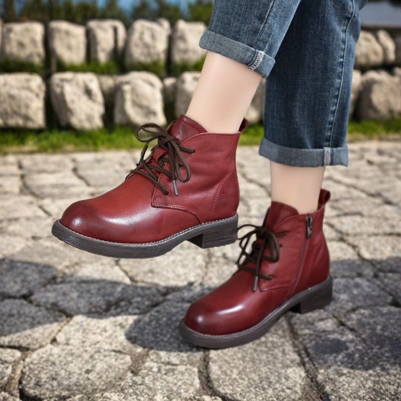 外贸定制真皮经典马丁靴24秋新款头层牛皮休闲百搭红色女短靴婚鞋