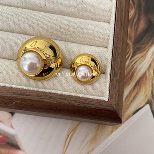 小香名媛风巴洛克半圆形雪花珍珠金属纽扣毛呢大衣西服装饰扣子