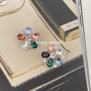 混彩镂空花朵圆形扣子连衣裙外套水钻纽扣西服大衣皮草装饰扣子
