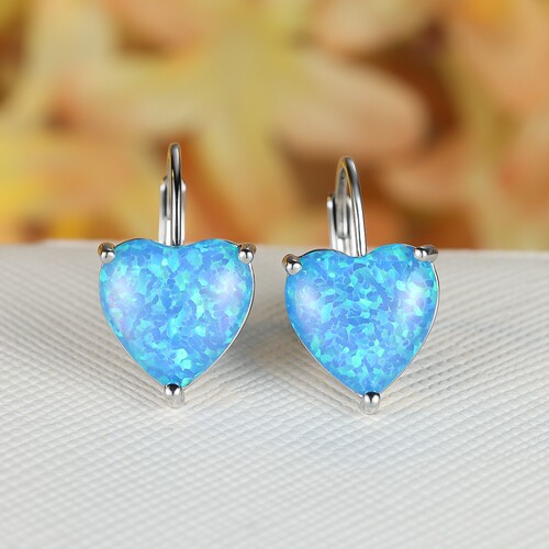 9086·针925银【原创opal系列·蓝桃心】设计师款澳宝耳饰