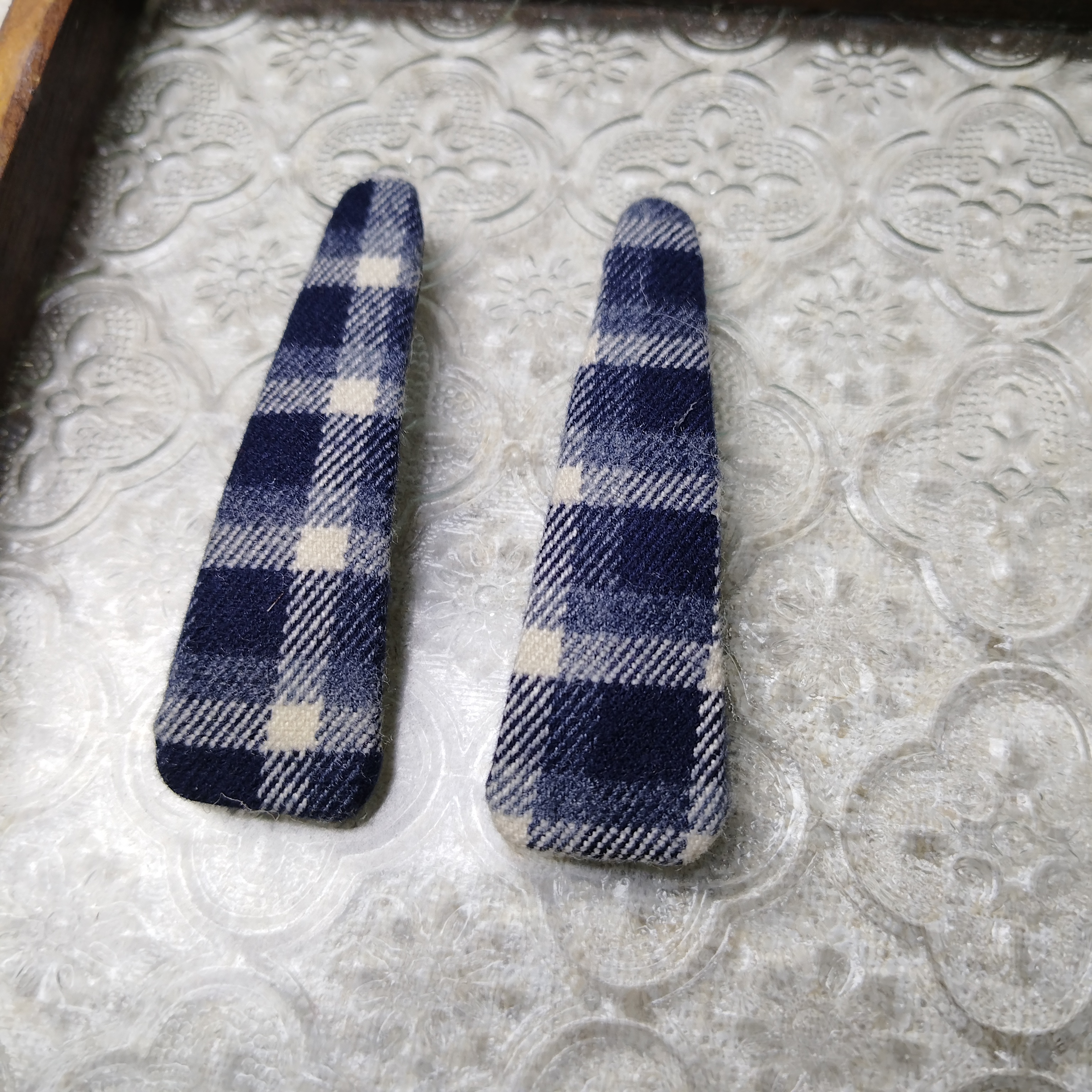 新款韩式布艺掰掰夹蓝格纹小三角bb夹发饰头饰饰品夹子女19元包邮