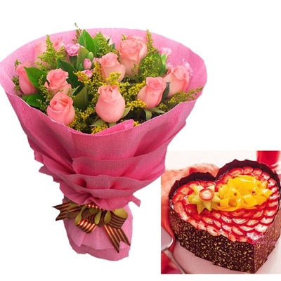 武汉市洪山左岭九峰天兴乡清谭湖花山街520玫瑰鲜花店配送生日蛋