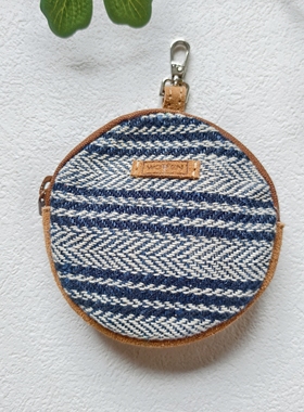 尼泊尔 WSDO纯棉手织布可挂脖拼接牛皮小圆包 零钱包 钥匙包