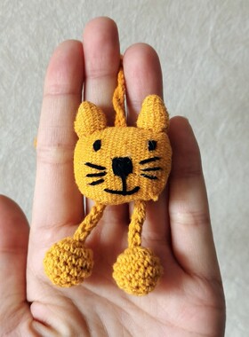 尼泊尔 WSDO纯棉手织布小猫钥匙扣 挂件 包挂饰 呆萌动物头小公仔