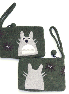包邮 尼泊 纯手工羊毛毡手机包 手机袋 超萌龙猫Totoro 双面