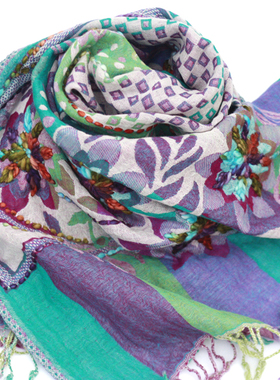 包邮 尼泊尔 手工双面刺绣水煮羊毛围巾 纯羊毛加厚披肩 壹