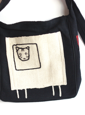 包邮 尼泊尔WSDO纯棉手织布黑白撞色斜挎单肩包 布包 小猫 自行车
