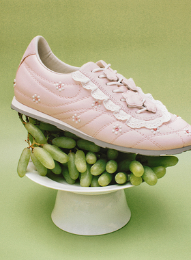 LeStream2025新款芭蕾韩系蕾丝系带MOMO温柔桃子休闲鞋