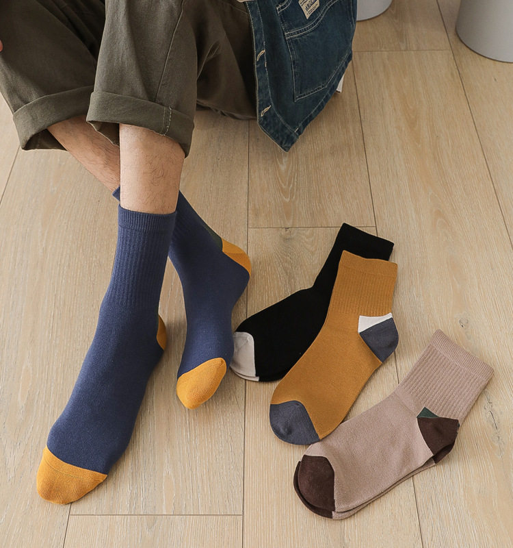 德国clemdorf秋冬运动潮流袜 撞色复古舒适纯棉简约对目中筒男袜