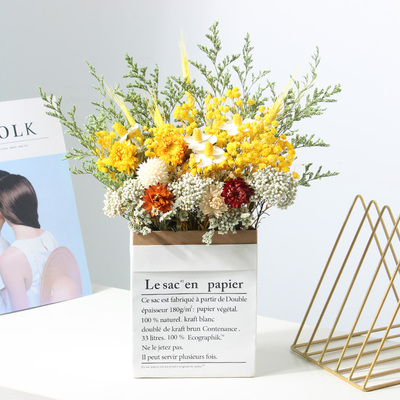 天然干花花束真花家居装饰桌面摆件满天星勿忘我棉花ins北欧