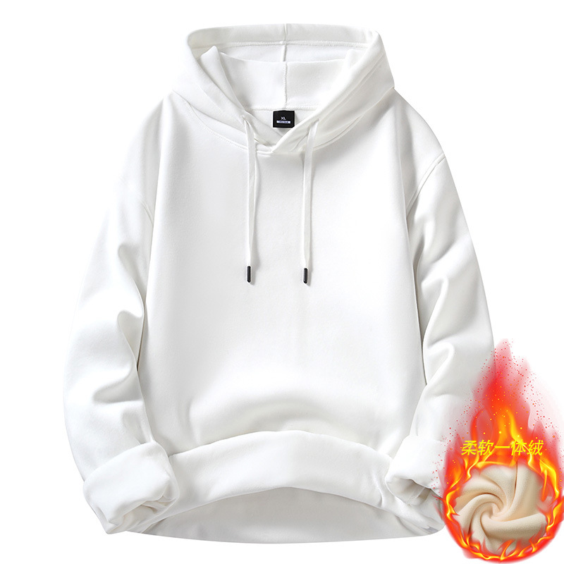 卫衣男2024新款春秋冬季纯色加绒加厚连帽衫潮牌情侣圆领外套