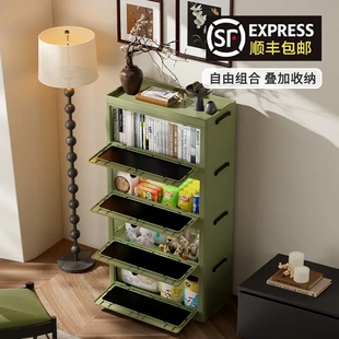 收纳箱家用中古风带盖大容量折叠箱多功能客厅厨房多层叠加收纳柜