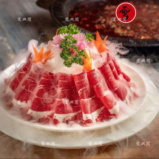 网红抖音同款冒烟餐具创意特色火锅仿瓷异形盘密胺干冰套装涮菜盘