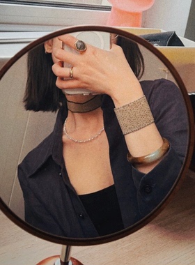 波光粼粼手工串珠DIY金属奶茶金属色网格纹宽版手排手链手镯饰品