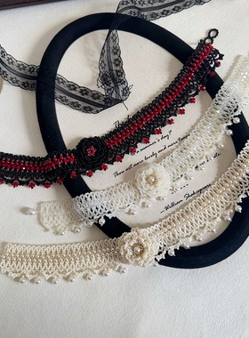 手工编织蕾丝珍珠流苏新中式古风山茶花颈上花开项链女choker颈链