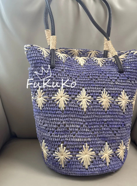 Fukuko新款2026年曼紫色法式花朵钩针复古编织手提包单肩包手拎包