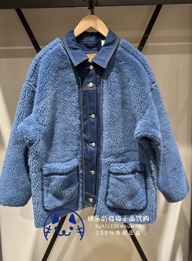 Levis李维斯专柜正品 女士拼接仿羊羔毛宽松牛仔外套A5182-0000