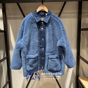 Levis李维斯专柜正品 0000 女士拼接仿羊羔毛宽松牛仔外套A5182