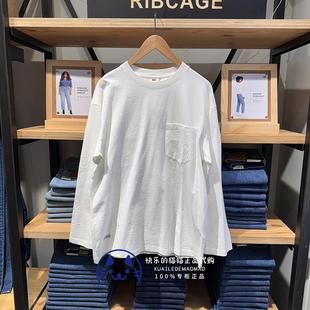 T恤003L1 Levis李维斯正品 宽松圆领纯棉长袖 白色美式 0000 2025男士