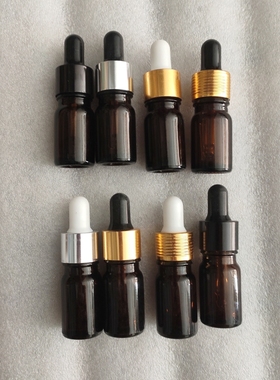 分装瓶空瓶子现货满25元包邮配金银黑色滴管5ml茶色玻璃精油瓶