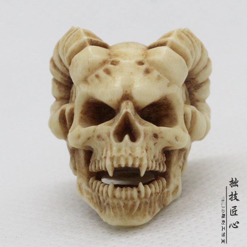 羊角骷髅恶灵尸陀林主骨质项坠吊坠三通佛头菩提手串文玩饰品配饰