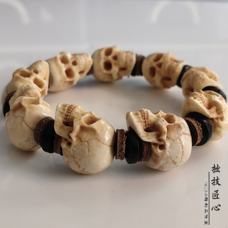 写实骷髅头尸陀林主灵主恶灵鹿角骨质雕刻男士文玩配饰手串手链