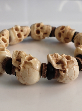 写实骷髅头尸陀林主灵主恶灵鹿角骨质雕刻男士文玩配饰手串手链