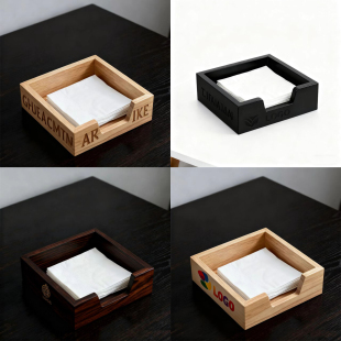 方形木质纸巾盒定制LOGO刻字刻图案商用广告餐巾纸收纳盒酒店餐厅