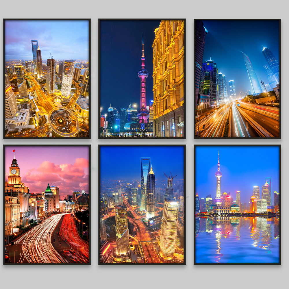 China上海城市建筑装饰画东方明珠夜景周边风景壁画 餐厅客厅挂画图片