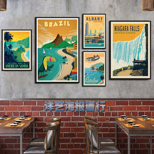 世界各地建筑风景装饰画夏威夷牙买加匹兹堡卧室餐厅壁画旅社挂画