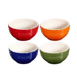 法国Staub珐琅陶瓷12cm中式水果沙拉甜品米饭碗汤碗蓝绿橙4件套装