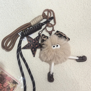 miu系包挂件豹纹水貂毛毛绒小煤球公仔钥匙扣卡通可爱包挂饰玩偶