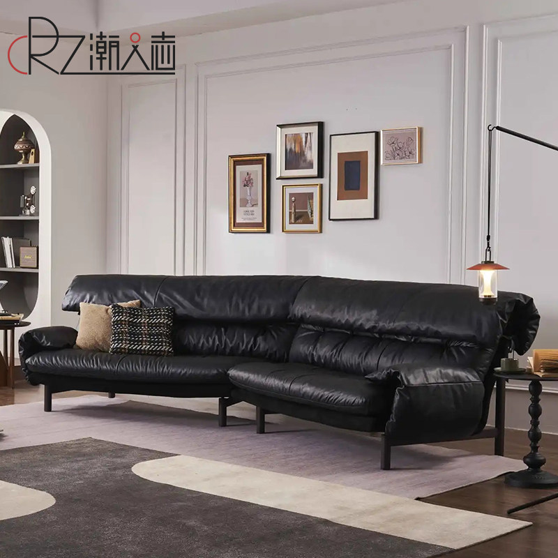 意式极简真皮转角沙发