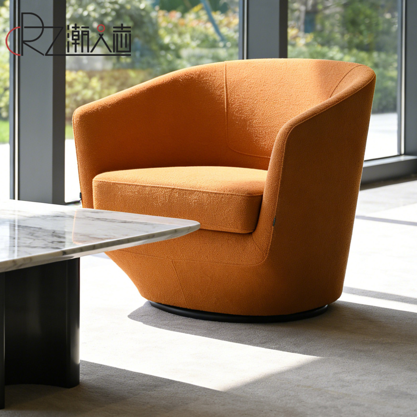 潮人志简约现代单人沙发椅子橙色布艺设计感百搭会客接待休闲椅子